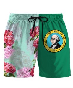 Gearhumans 3D Washington Flag Coast Rhododendron Custom Beach Shorts Swim Trunks GS12052111 Men Shorts Men Shorts S 
