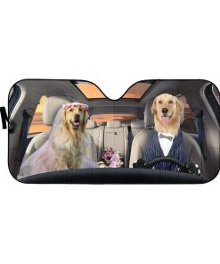 gearhumans 3D Wedding Golden Retriever Dogs Custom Car Auto Sunshade GV08065 Auto Sunshade 57''x27.5'' 