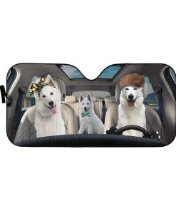 gearhumans 3D White Shepherd Dogs Custom Car Auto Sunshade GW09065 Auto Sunshade 57''x27.5'' 