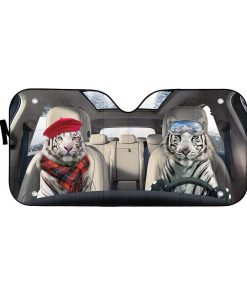 gearhumans 3D White Tiger Custom Car Auto Sunshade GS06075 Auto Sunshade 57''x27.5'' 