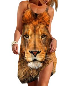 Gearhumans 3D Wild Animal Lion Custom Beach Dress GW3105219 Beach Dress Beach Dress S