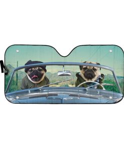gearhumans 3D Winter Friend Pugs Driving Roadster Custom Car Auto Sunshade GV18063 Auto Sunshade 57''x27.5'' 