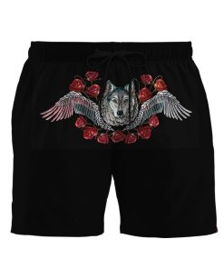 Gearhumans 3D Wolf Head Red Roses And Wings Custom Beach Shorts Swim Trunks GO10052118 Men Shorts Men Shorts S 