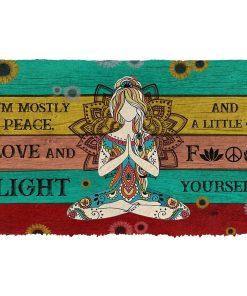 Gearhumans 3D Yoga I Am Mostly Peace Love And Light Custom Doormat GW1706217 Doormat Doormat S(15,8inchx23,6inch) 