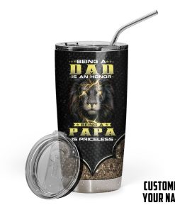 Gearhumans [Best Gift For Father's Day] Gearhuman 3D Happy Fathers Day Lion Custom Name Design Insulated Vacuum Tumbler GW22037 Tumbler Long 20oz