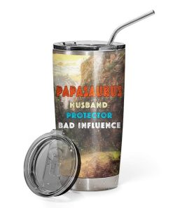 Gearhumans [Best Gift For Father's Day] Gearhuman 3D Papasaurus Husband Daddy Protector Custom Name Design Vacuum Insulated Tumbler GW22051 Tumbler 20oz