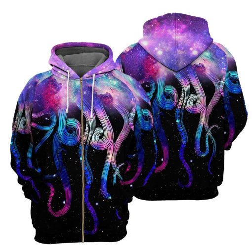 Gearhumans Galaxy Octopus - 3D All Over Printed Shirt QA-HD280313 3D Apparel ZIP HOODIE S