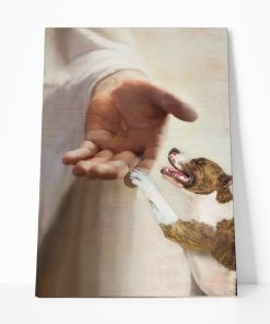 Gearhumans Gearhuman 3D American Staffordshire Terrier Take My Hand Jesus God Custom Canvas GW30038 Canvas 1 Piece Non Frame M