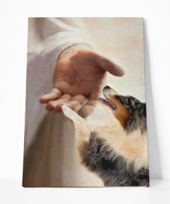 Gearhumans Gearhuman 3D Australian Shepherd Take My Hand Jesus God Custom Canvas GW300311 Canvas 1 Piece Non Frame M