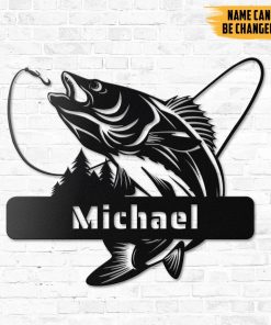Gearhumans Gearhuman 3D Bass Fishing Custom Name Metal Sign GW160328 Metal Sign Metal Sign XS(8'x8')