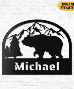 Gearhumans Gearhuman 3D Bear Camping Custom Name Metal Sign GW22032 Metal Sign Metal Sign XS(8'x8')