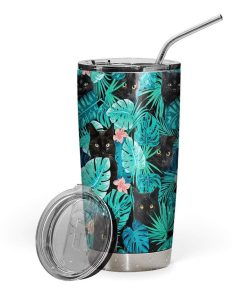 Gearhumans Gearhuman 3D Black Cat Tropical Hawaii Custom Design Vacuum Insulated Tumbler GW14076 Tumbler 20oz