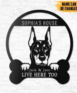 Gearhumans Gearhuman 3D Doberman Pinscher Dogs House Custom Name Metal Sign GW160316 Metal Sign Metal Sign XS(8'x8')