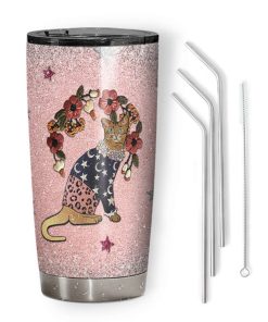 Gearhumans Gearhuman 3D Fashion Cat Embroidered Glitter Custom Design Vacuum Insulated Tumbler GC30071 Glitter Tumbler 20oz/Glitter