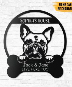 Gearhumans Gearhuman 3D French Bulldogs House Custom Name Metal Sign GW16039 Metal Sign Metal Sign XS(8'x8')