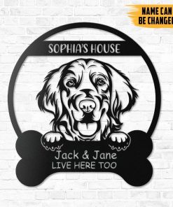 Gearhumans Gearhuman 3D Golden Retriever Dogs House Custom Name Metal Sign GW16038 Metal Sign Metal Sign XS(8'x8')