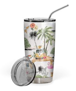 Gearhumans Gearhuman 3D Golden Retriever Hawaii Beach Retro Custom Design Vacuum Insulated Tumbler GV220615 Tumbler 20oz