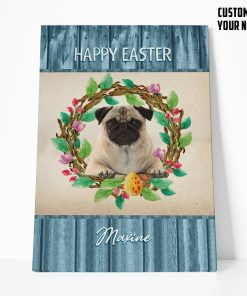 Gearhumans Gearhuman 3D Happy Easter Pug Dog Custom Name Canvas GW18034 Canvas 1 Piece Non Frame M