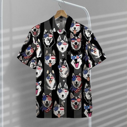 Gearhumans GEARHUMAN 3D Husky American Flag Hawaii Shirt ZZ2304211 Hawai Shirt