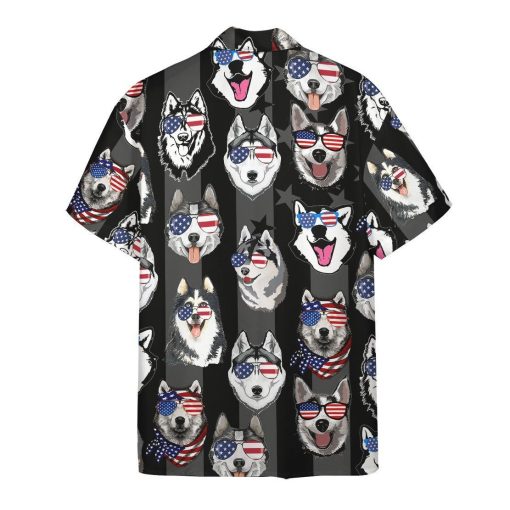 Gearhumans GEARHUMAN 3D Husky American Flag Hawaii Shirt ZZ2304211 Hawai Shirt