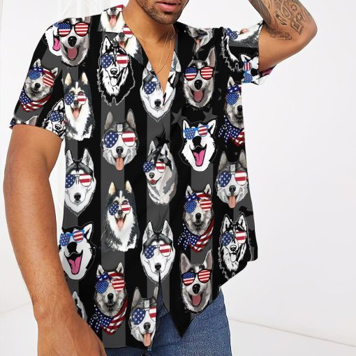 Gearhumans GEARHUMAN 3D Husky American Flag Hawaii Shirt ZZ2304211 Hawai Shirt
