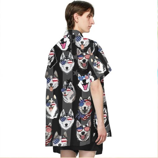 Gearhumans GEARHUMAN 3D Husky American Flag Hawaii Shirt ZZ2304211 Hawai Shirt