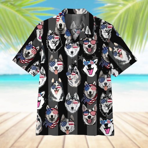 Gearhumans GEARHUMAN 3D Husky American Flag Hawaii Shirt ZZ2304211 Hawai Shirt