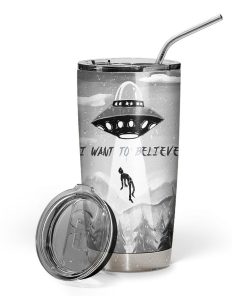 Gearhumans Gearhuman 3D I Want To Believe X-files Design Vacuum Insulated Glitter Tumbler GH08052 Glitter Tumbler 20oz/Glitter