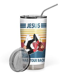 Gearhumans Gearhuman 3D Jesus Has Your Back Custom Name Design Vacuum Insulated Tumbler GS12084 Tumbler 20oz