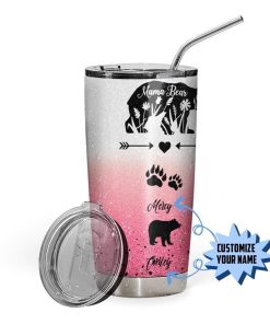 Gearhumans Gearhuman 3D Mama Bear Custom Name Design Vacuum Insulated Glitter Tumbler GV11064 Glitter Tumbler 20oz/Glitter
