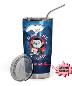 Gearhumans Gearhuman 3D My Blood Type Is Coffee Vampire Custom Name Design Vacuum Insulated Tumbler GS17067 Tumbler 20oz