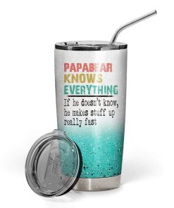 Gearhumans Gearhuman 3D PapaBear Knows Everything Custom Name Design Vacuum Insulated Glitter Tumbler GV25054 Glitter Tumbler 20oz/Glitter