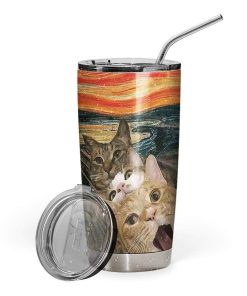 Gearhumans Gearhuman 3D Selfie Scary Cats Custom Design Vacuum Insulated Glitter Tumbler GN17089 Tumbler 20oz