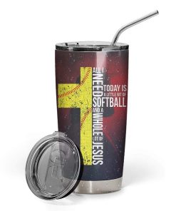 Gearhumans Gearhuman 3D Softball And Jesus Custom Name Design Vacuum Insulated Tumbler GV21056 Tumbler 20oz