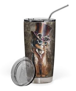 Gearhumans Gearhuman 3D Steampunk Cat Design Vacuum Insulated Glitter Tumbler GL04074 Tumbler 20oz