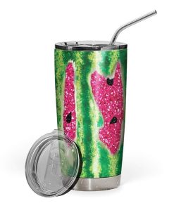 Gearhumans Gearhuman 3D Watermelon Glitter Custom Design Vacuum Insulated Tumbler GC31071 Glitter Tumbler 20oz/Glitter