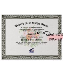 Gearhumans Gearhuman 3D Worlds Best Mom Certificate Award Mothers Day Gift Custom Name Canvas GW24038 Canvas 1 Piece Non Frame M