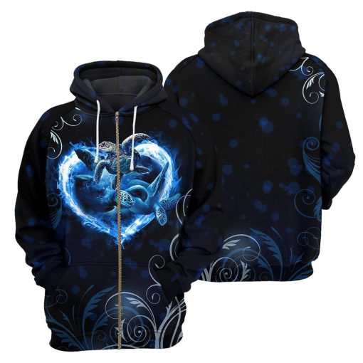 Gearhumans Heart Sea Turtle - 3D All Over Printed Shirt shirt 3D Apparel ZIP HOODIE S