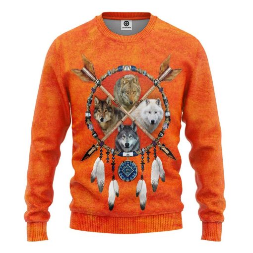 Gearhumans Native Wolf Dreamcatcher Tshirt Hoodie Apparel GB180324 3D Apparel Long Sleeve S