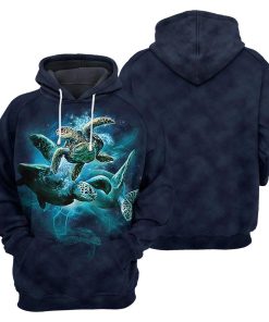 Gearhumans Navy Sea Turtle - 3D All Over Printed Shirt shirt 3D Apparel HOODIE S 
