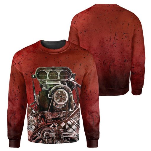 Gearhumans Red Drag Racing- 3D All Over Printed Shirt shirt 3D Apparel LONG SLEEVE S