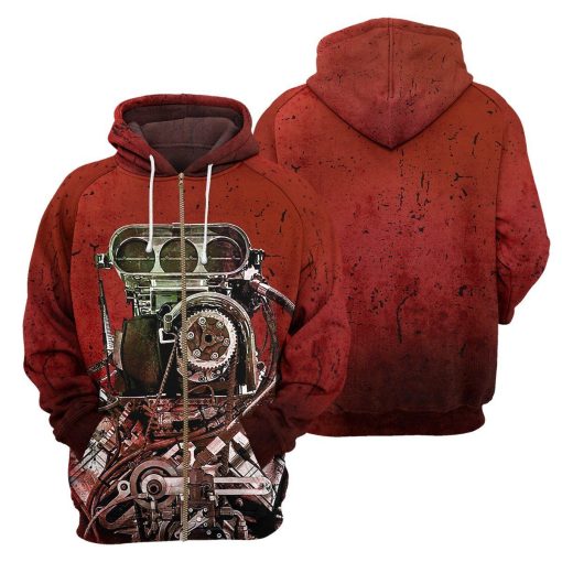 Gearhumans Red Drag Racing- 3D All Over Printed Shirt shirt 3D Apparel ZIP HOODIE S