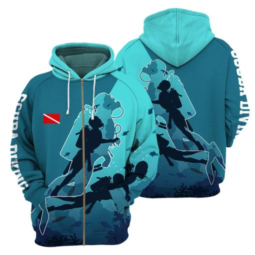 Gearhumans Scuba Diving Flag - 3D All Over Printed Shirt shirt 3D Apparel ZIP HOODIE S