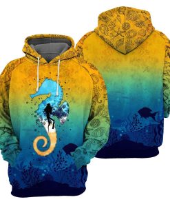 Gearhumans Scuba Diving Sea Horse - 3D All Over Printed Shirt shirt 3D Apparel HOODIE S 