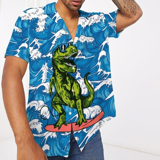 Gearhumans T Rex Surfing Hawaii Shirt ZK1305217 Hawai Shirt