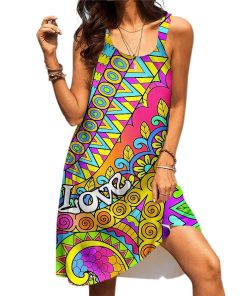 Gerhumans 3D Dont Worry Be Hippie Custom Sleeveless Beach Dress GO21062117 Beach Dress 