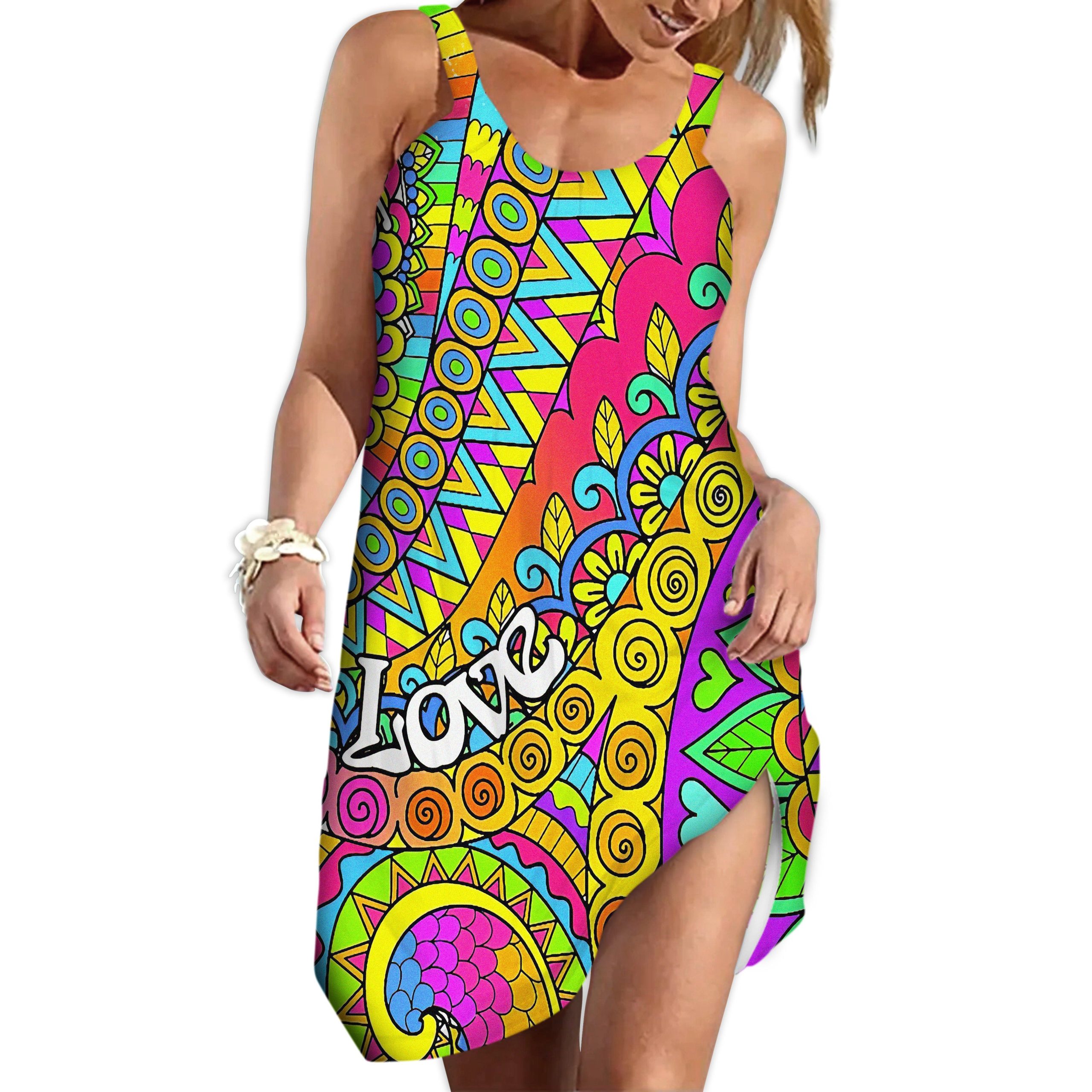 Gerhumans 3D Dont Worry Be Hippie Custom Sleeveless Beach Dress GO21062117 Beach Dress Beach Dress S