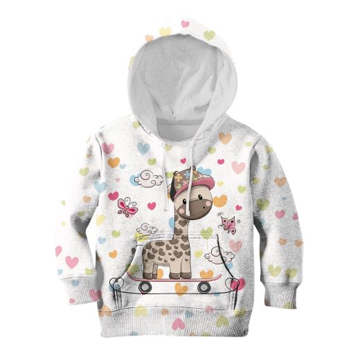 Giraffe Playing Skateboard Custom Hoodies T-shirt Apparel HD-PET110338K kid 3D apparel Kid Hoodie S/6-8