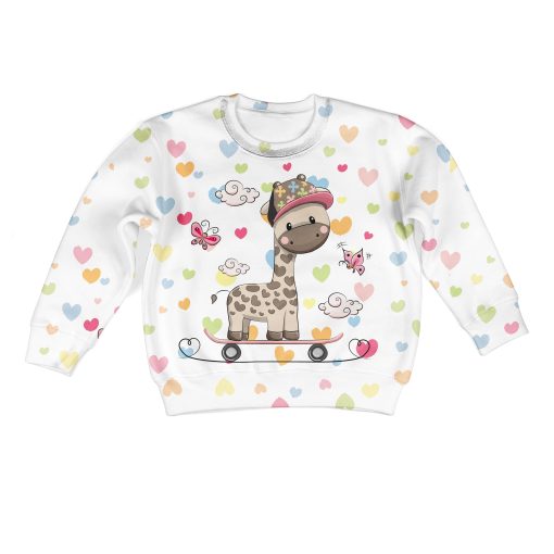 Giraffe Playing Skateboard Custom Hoodies T-shirt Apparel HD-PET110338K kid 3D apparel Kid Sweatshirt S/6-8