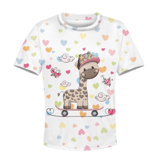 Giraffe Playing Skateboard Custom Hoodies T-shirt Apparel HD-PET110338K kid 3D apparel Kid T-Shirt XS